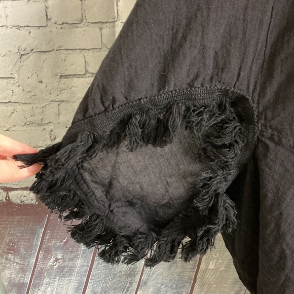 De La Rosa Plau Black Poncho Fringe Shawl Designer OS Boho Lagenlook Longline - Picture 6 of 16